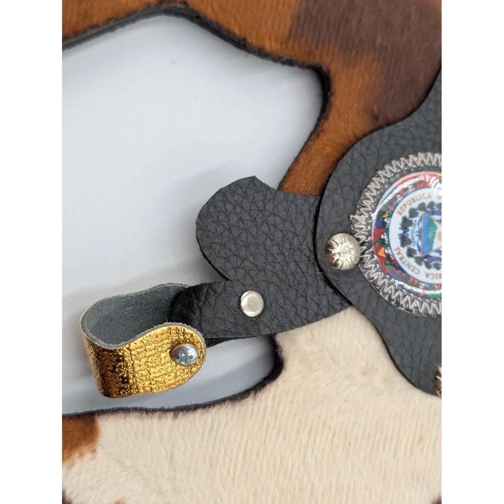 Vintage El Salvador Horse Key Rack Cowhide Leather Wall Decor Western Souvenir